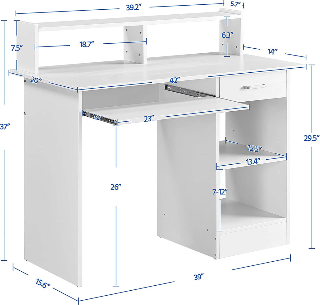 White Wood Computer Desk with Keyboard Tray and Drawers G400