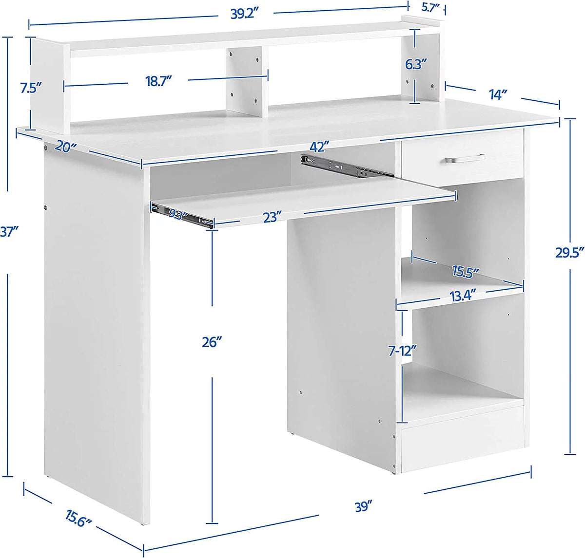 White Wood Computer Desk with Keyboard Tray and Drawers G400