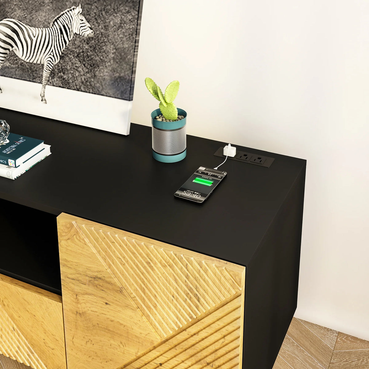 Mid Century Modern TV Stand with Power Outlets P335