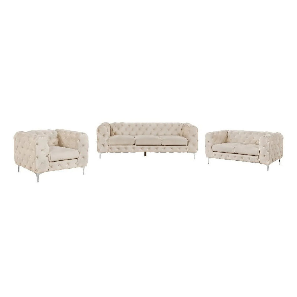 3 Piece Beige Velvet Sofa Set D6961