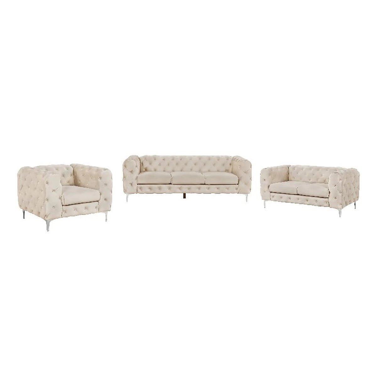 3 Piece Beige Velvet Sofa Set D6961