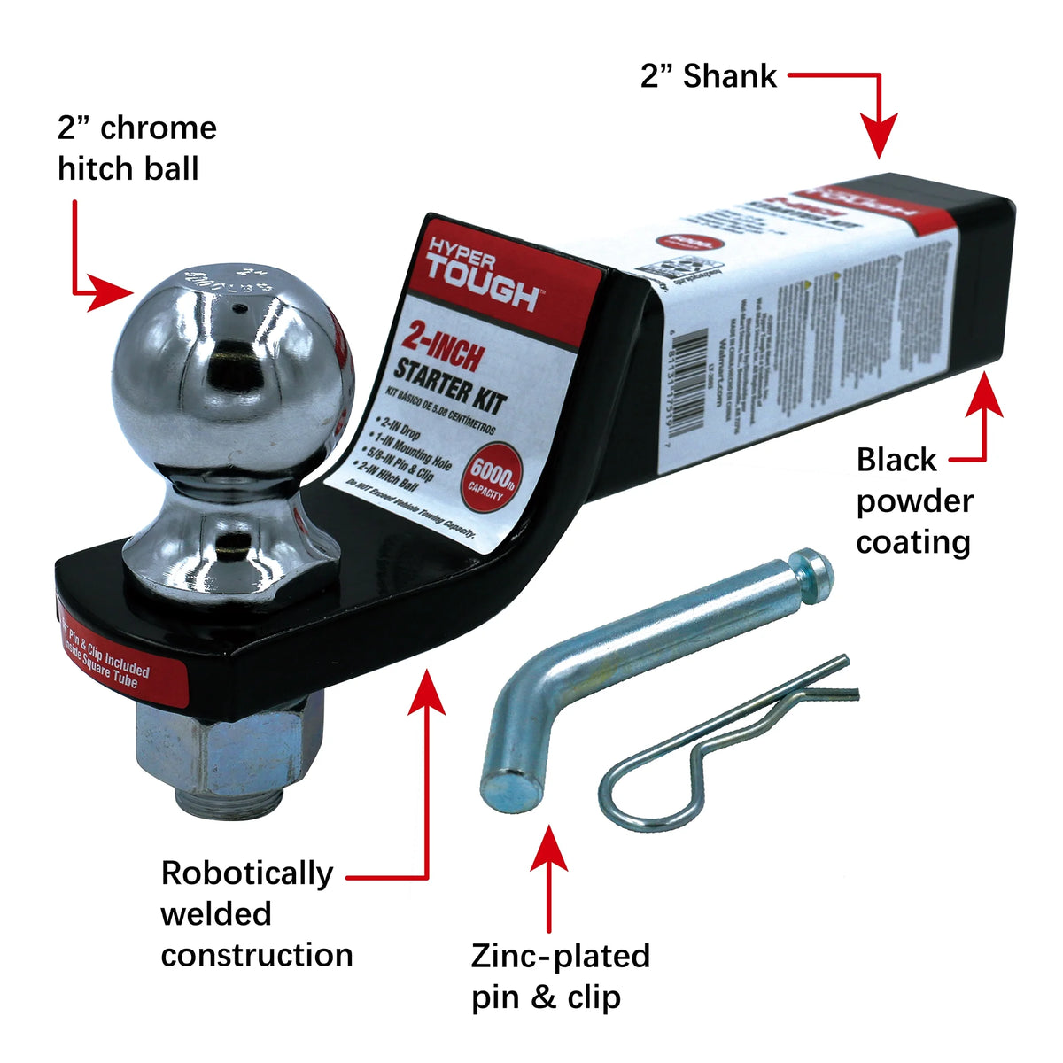 2 inch Drop Trailer Hitch Starter Kit with 5/8 inch Pin, Class III, Black, 2 inch Ball Q440