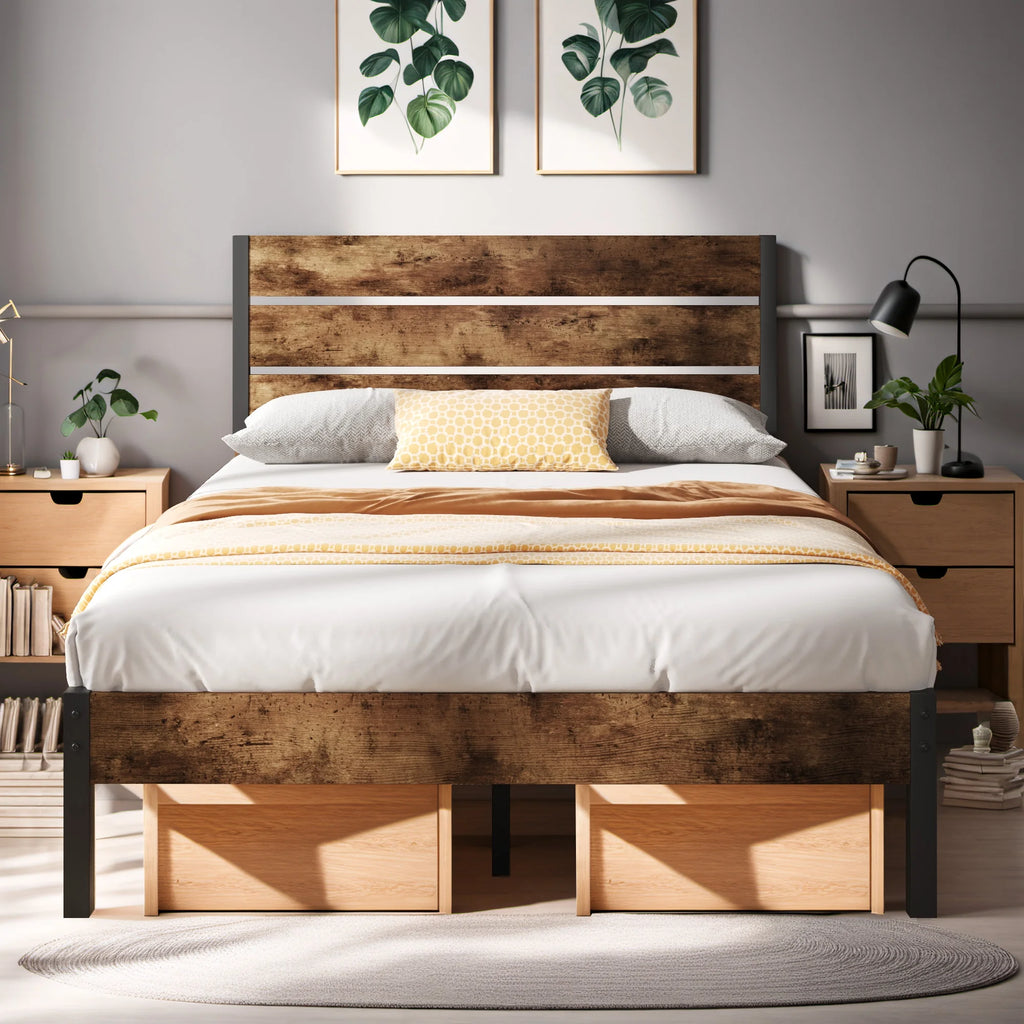 Queen Bed Frame with Wood Headboard and Footboard Y629