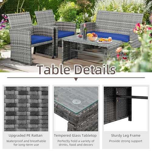 4 Piece Wicker Patio Furniture Set with Cushions H556295