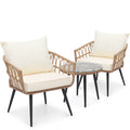 3 Pieces Rattan Wicker Patio Table & Chairs Set with Cushion J60523