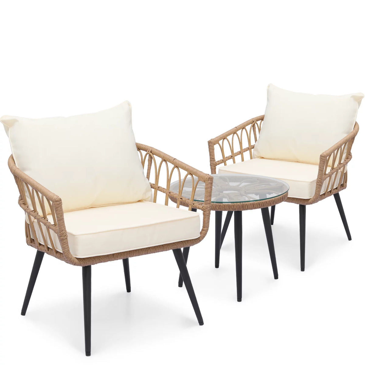 3 Pieces Rattan Wicker Patio Table & Chairs Set with Cushion J60523