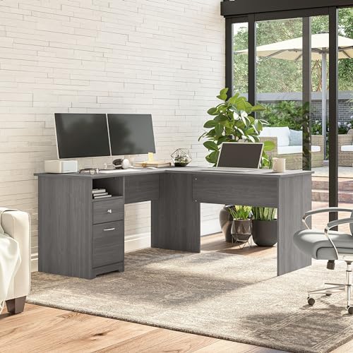 Modern Gray L Shaped Computer Desk with Drawers R160