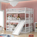 White Triple Bunk Bed with Ladder and Slide T6535