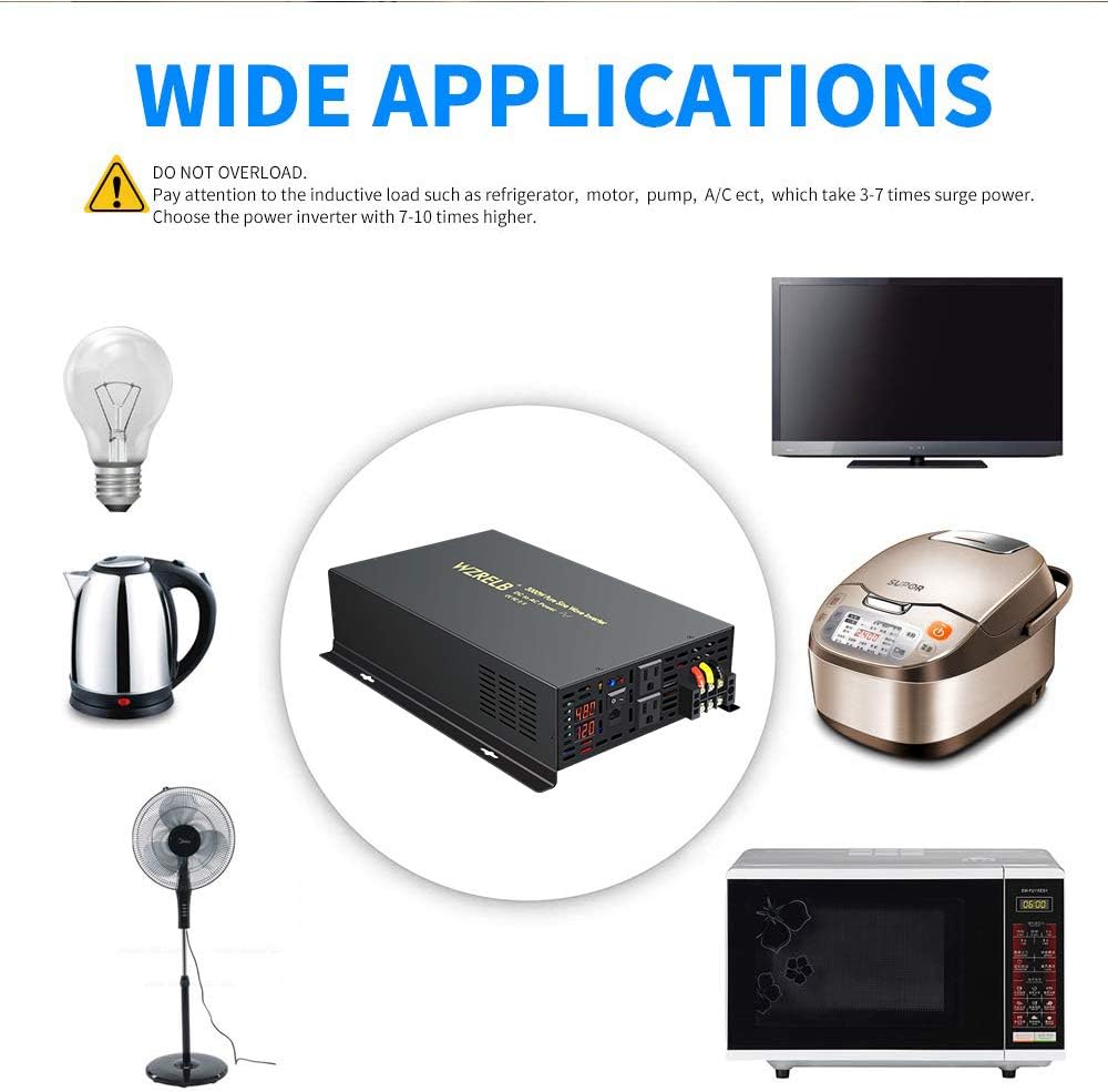 3000Watt 48V DC to 110V 120V Pure Sine Wave Power Inverter with Remote Control Dual AC Outlets and AC Hardwire Port U598815
