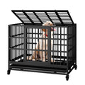 48 inch Heavy Duty Dog Crate with Lockable Wheels, Double Door, Removable Tray, Black A524