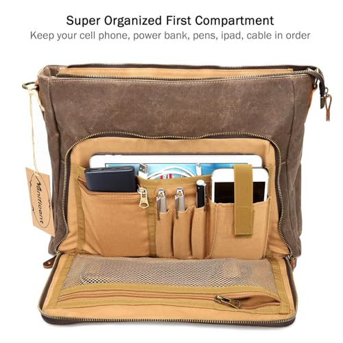 15.6 Inch Waterproof Waxed Canvas Leather Laptop Messenger Bag S462447