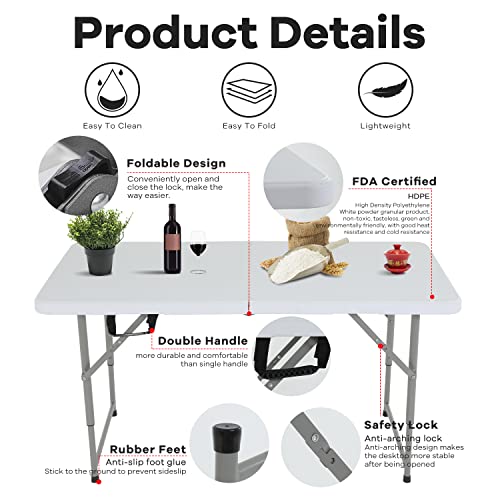 Folding Table 4FT Plastic Height Adjustable White N6204