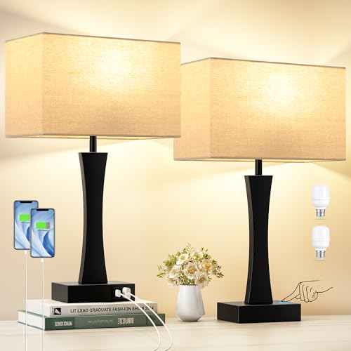 3 Way Dimmable Touch Table Lamp Set of 2 with USB Ports B920905