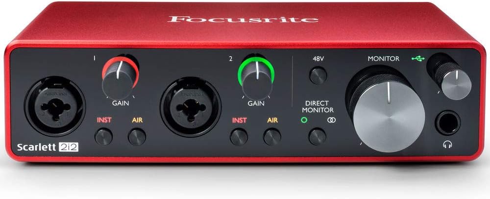 2-in 2-out USB Audio Interface with Mic, Headphones, Pop Filter, Mic Stand & XLR Cable Bundle D91674