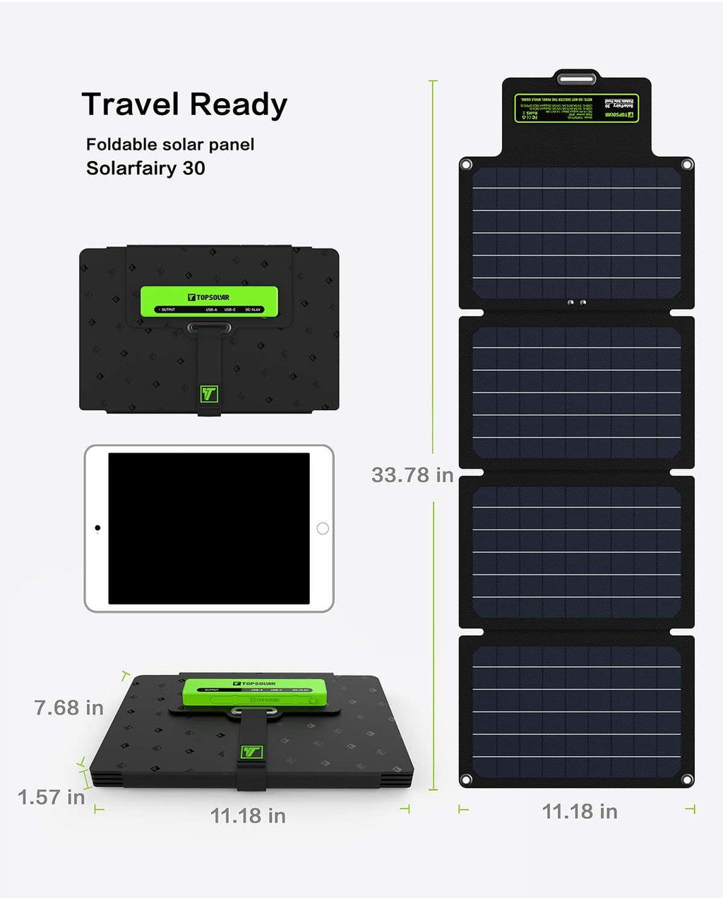 30W Foldable Solar Panel Battery Charger Kit X3464