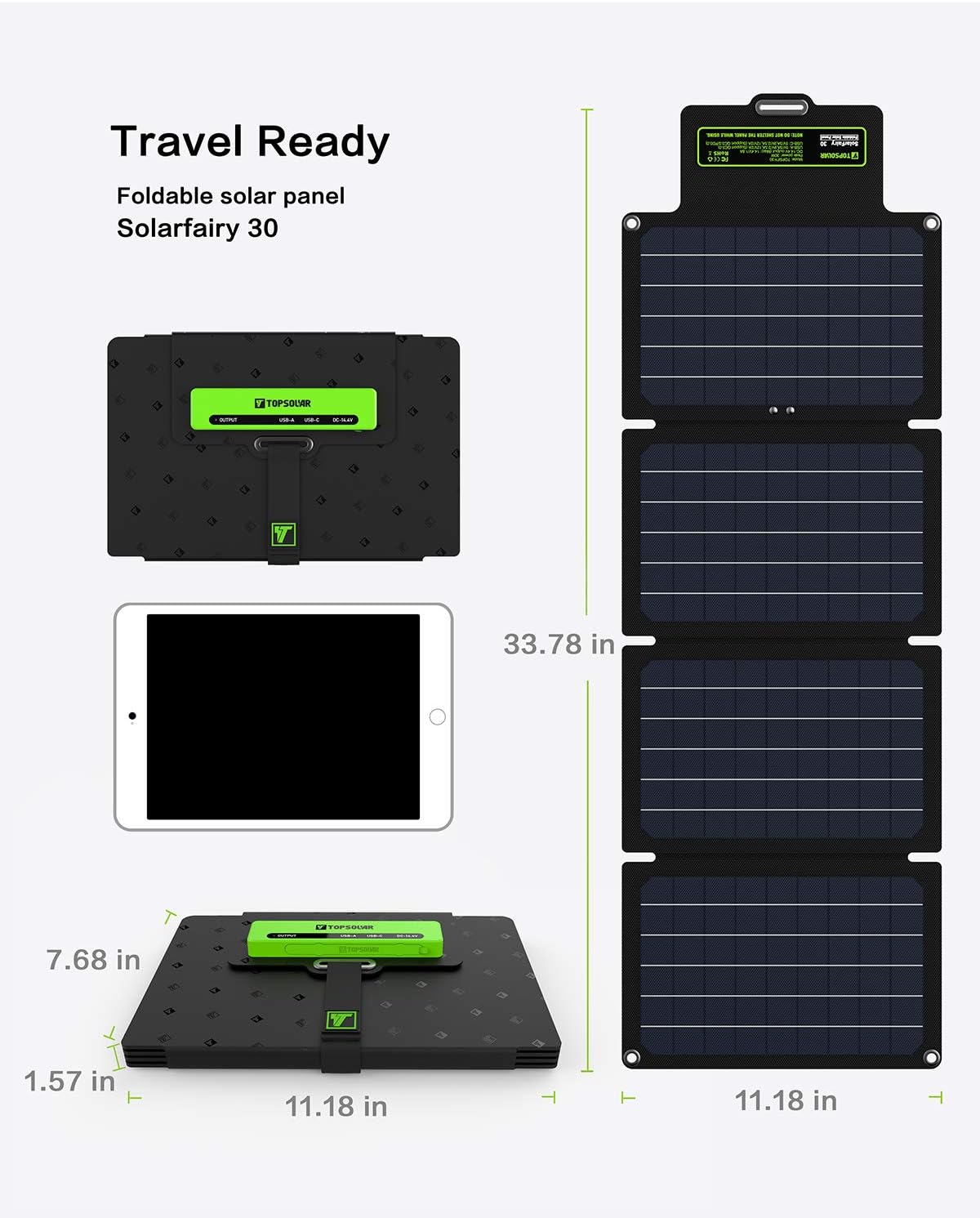 30W Foldable Solar Panel Battery Charger Kit X3464