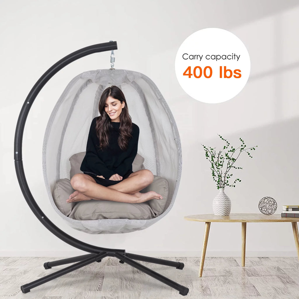 Egg Chair with Metal Stand and Cushion, 400LBS Capacity, Gray C139