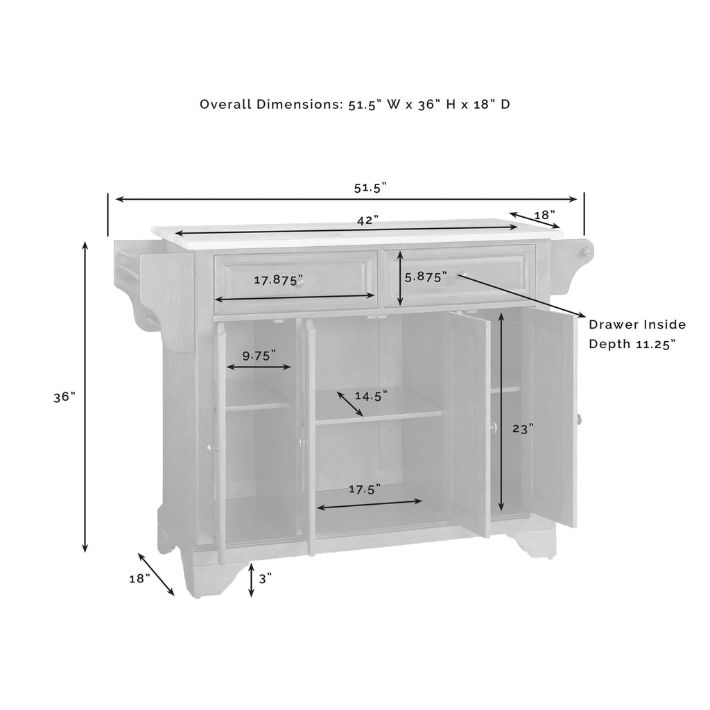 White Granite Top Full Size Kitchen Island Cart O502