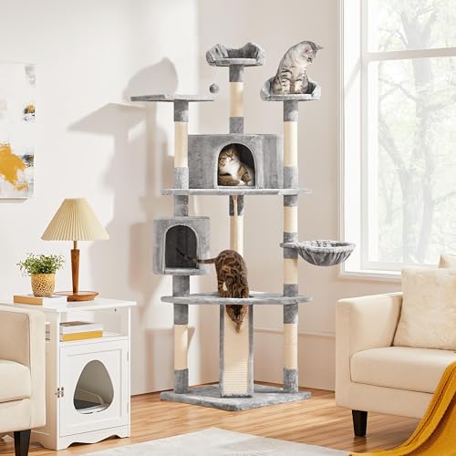 Dark Gray and White Multi-Level Cat Tree with Scratching Posts G73999