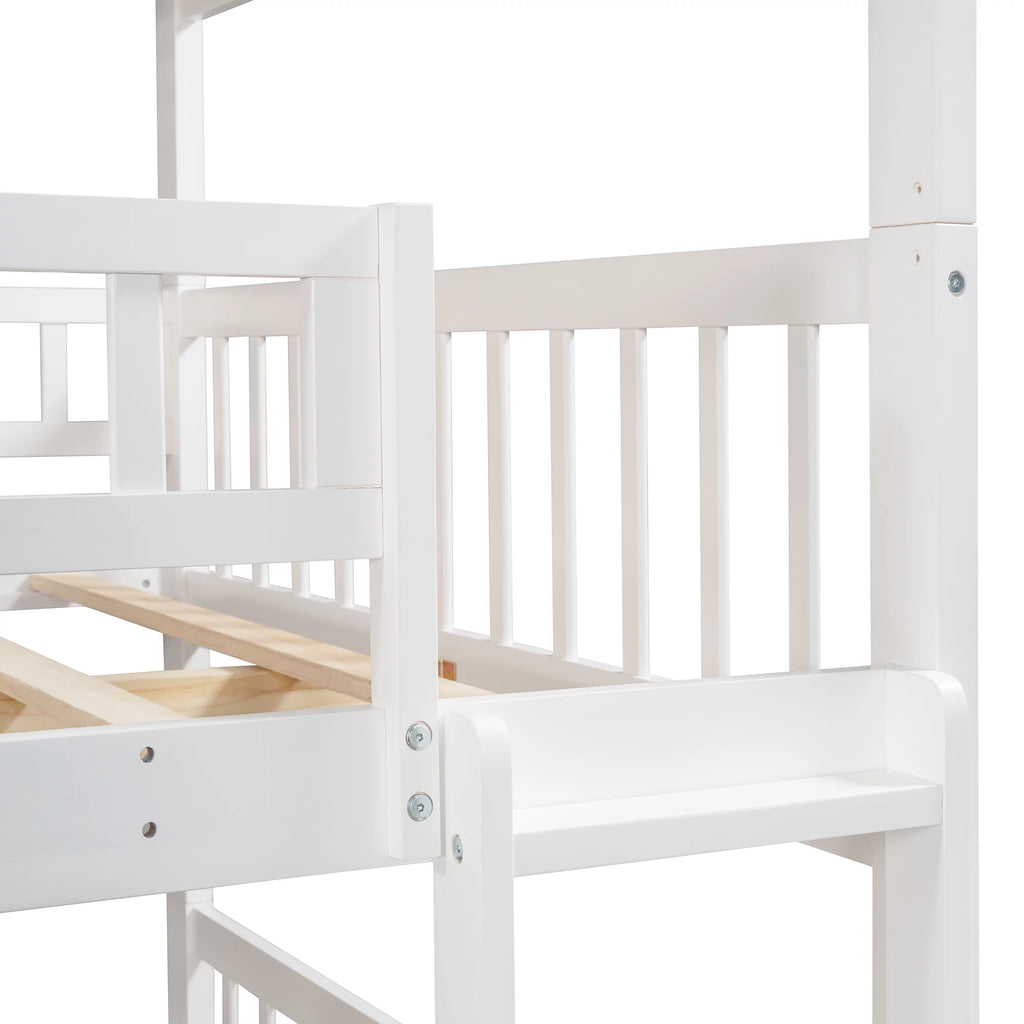 White Triple Bunk Bed with Ladder and Slide T6535
