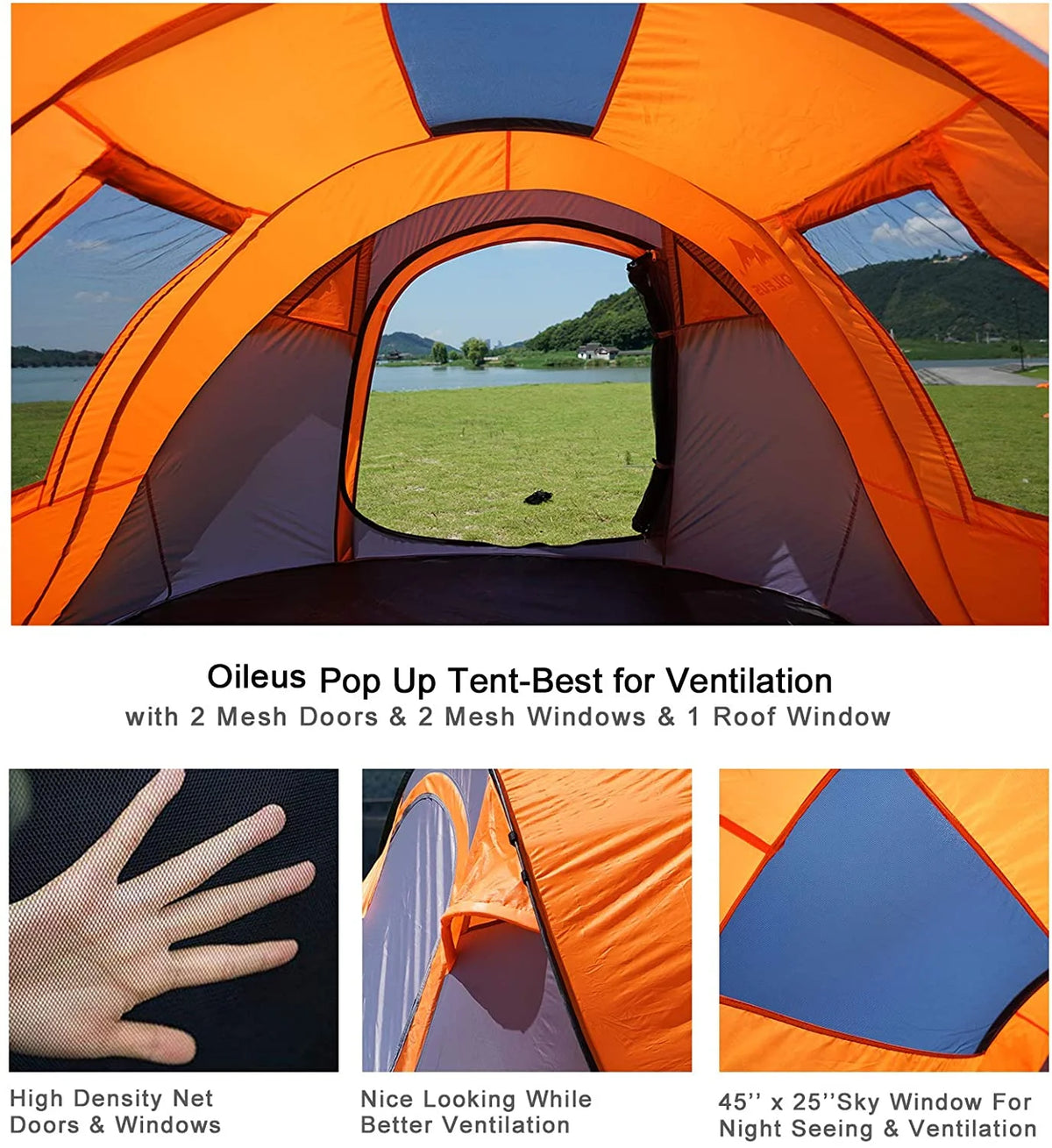 X-large Pop Up Dome Tent with Sky-window Portable Carrying Bag V3999