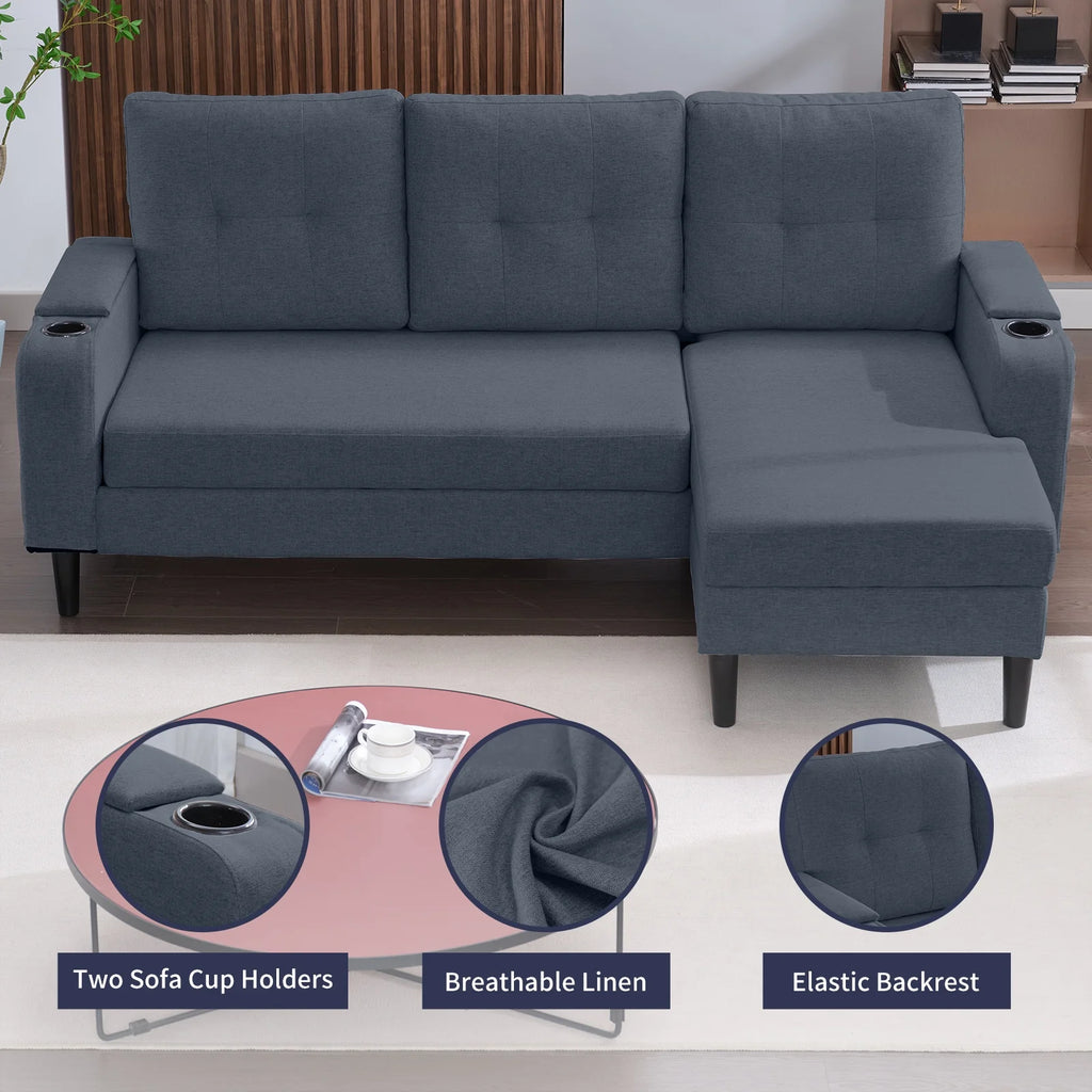 Dark Grey L-Shape Sleeper Sofa with Storage Armrest X6623