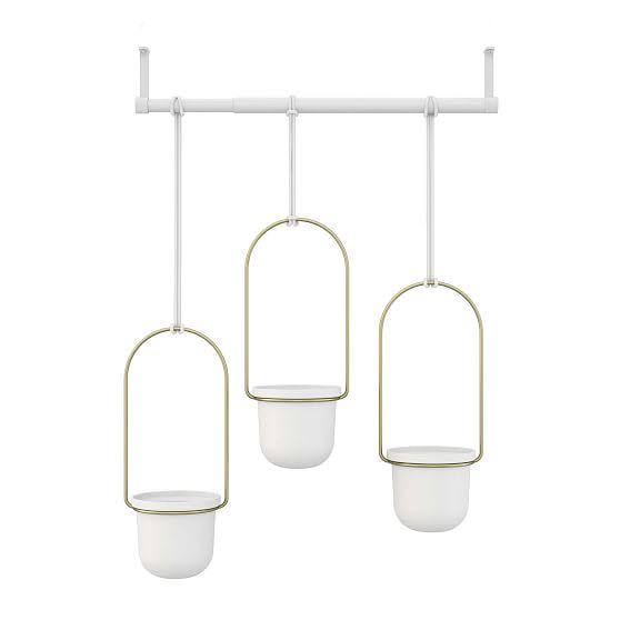 White & Brass Hanging Planter V95216