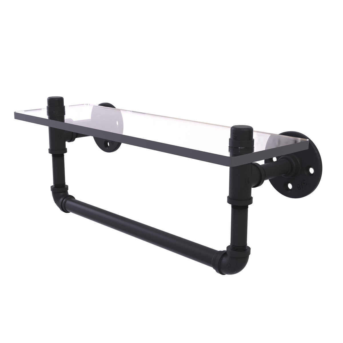 Matte Black Glass Shelf with Towel Bar N8311