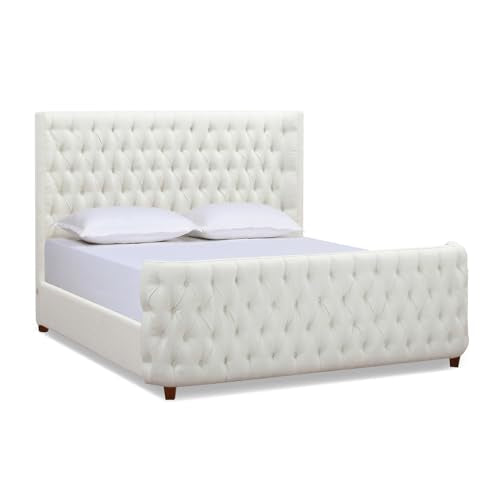 King Tufted Panel Bed Headboard and Footboard Set, Opal Grey Velvet F3999