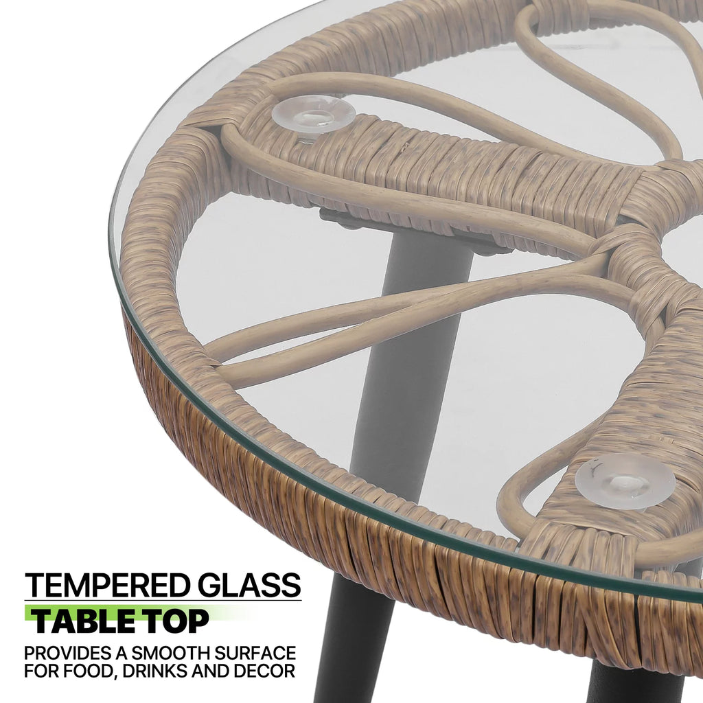 3 Pieces Rattan Wicker Patio Table & Chairs Set with Cushion J60523