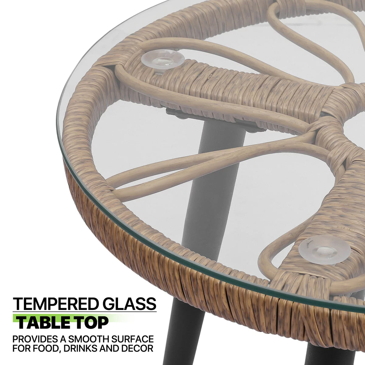 3 Pieces Rattan Wicker Patio Table & Chairs Set with Cushion J60523