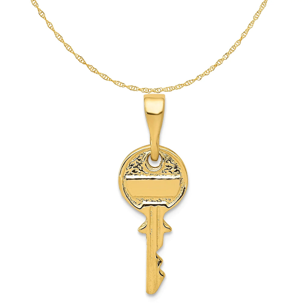 14K Yellow Gold Polished Key Pendant Charm With 10K Yellow Gold Rope Chain Necklace 16'' G686