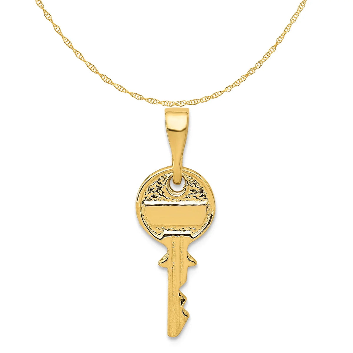 14K Yellow Gold Polished Key Pendant Charm With 10K Yellow Gold Rope Chain Necklace 16'' G686