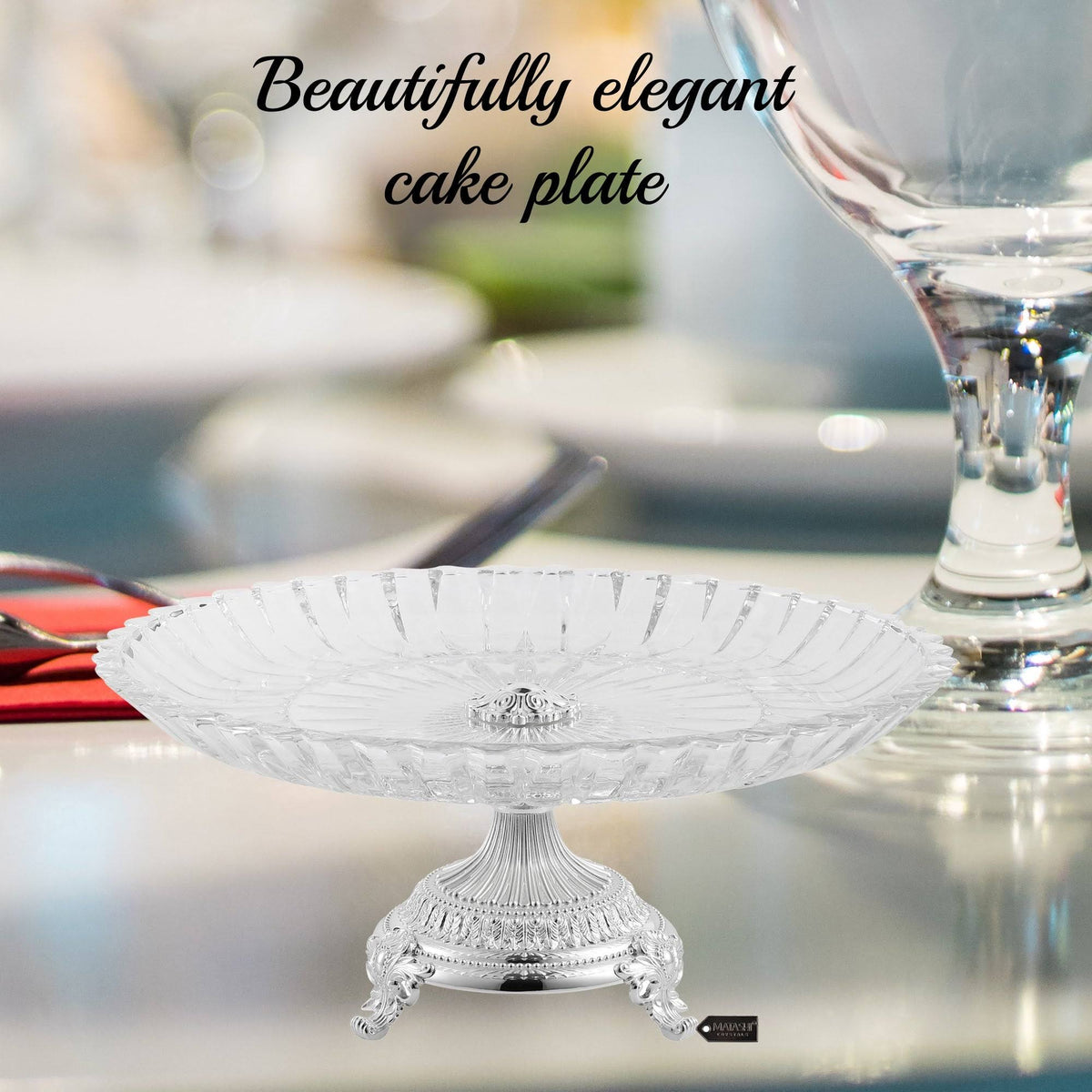 Crystal Cake Plate Decorative Dish Round Serving Platter with Silver Plated Pedestal Base N78778