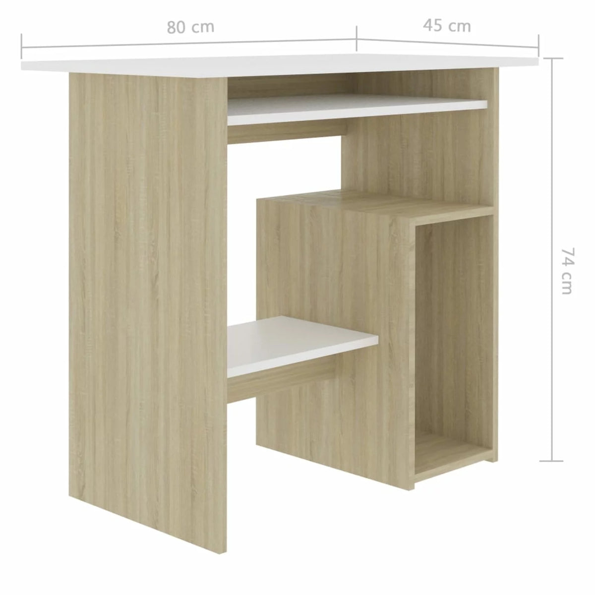 White Computer Desk with Keyboard Tray and Storage Shelves L694185