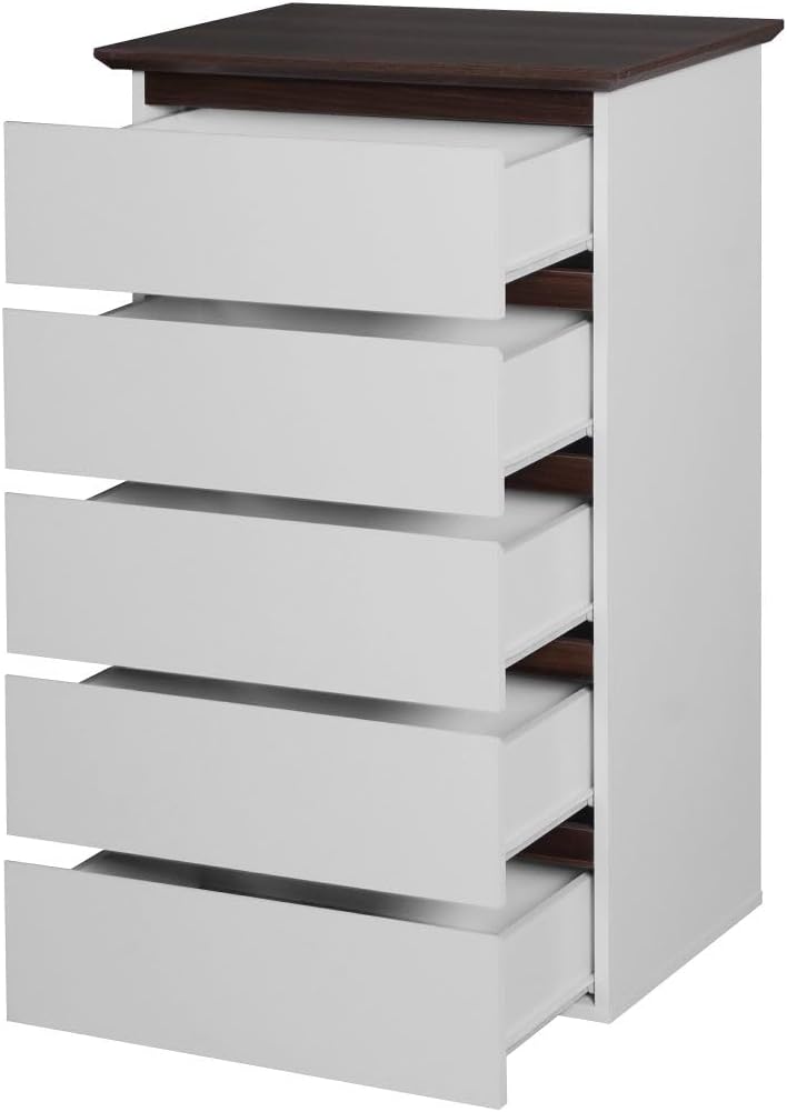 White 5 Drawer Dresser with Wood Color Top K607854