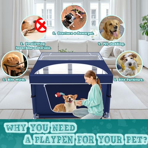 42x42x25.6 Inches Dog Playpen with Gate O1894
