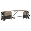Rustic Gray L Shaped Industrial Desk with File Cabinets D12452