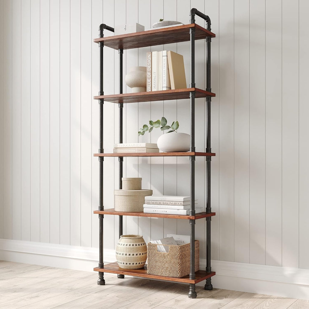 5-Tier Pine and Metal Etagere Bookcase I3184