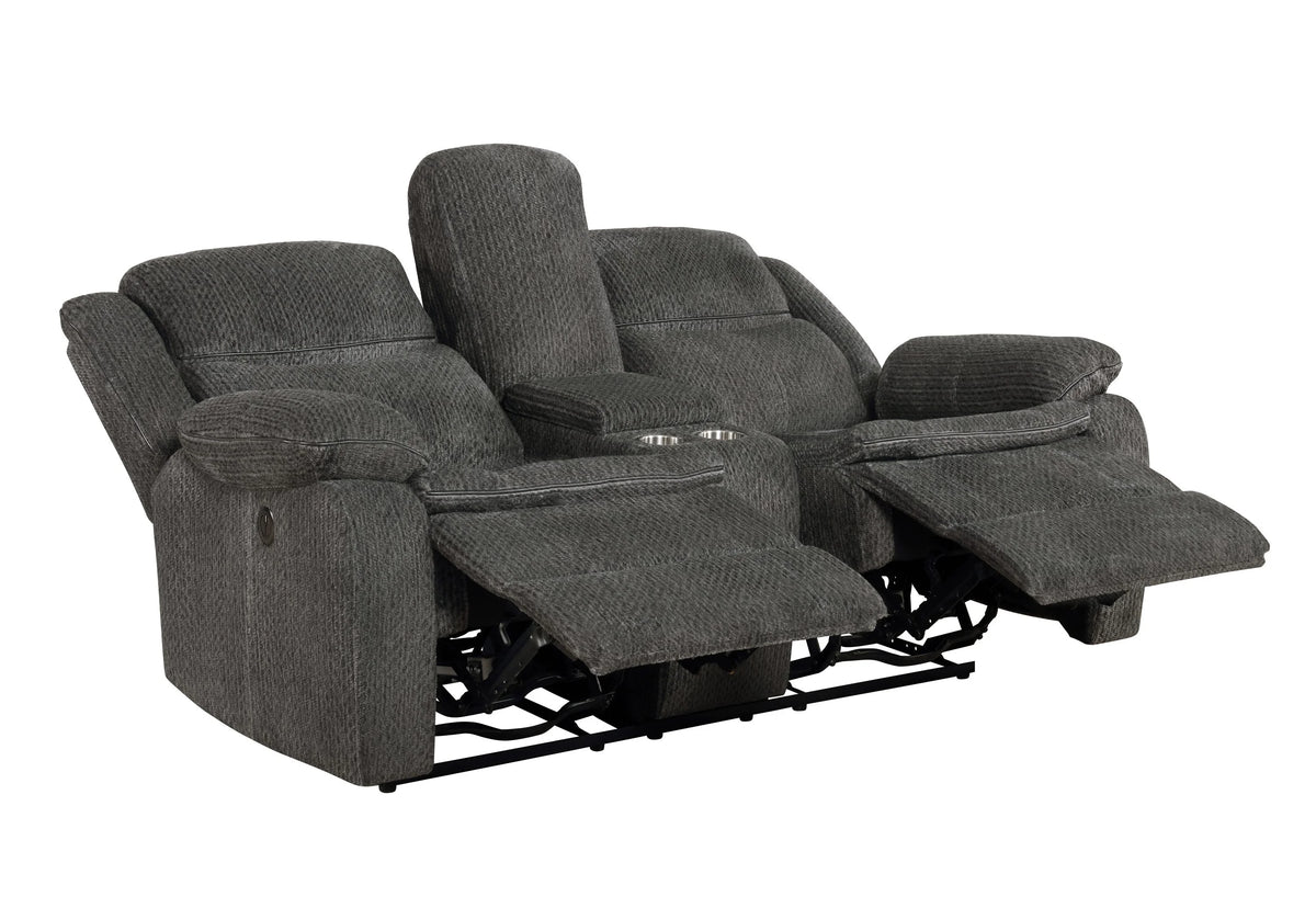 Charcoal Upholstered Power Loveseat with Console A999565