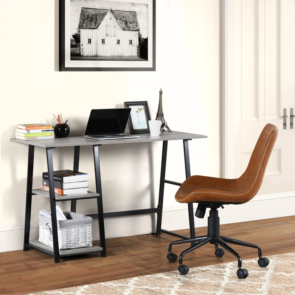 47'' Dark Grey Computer Writing Desk with 2-Tier Storage Shelves O52084