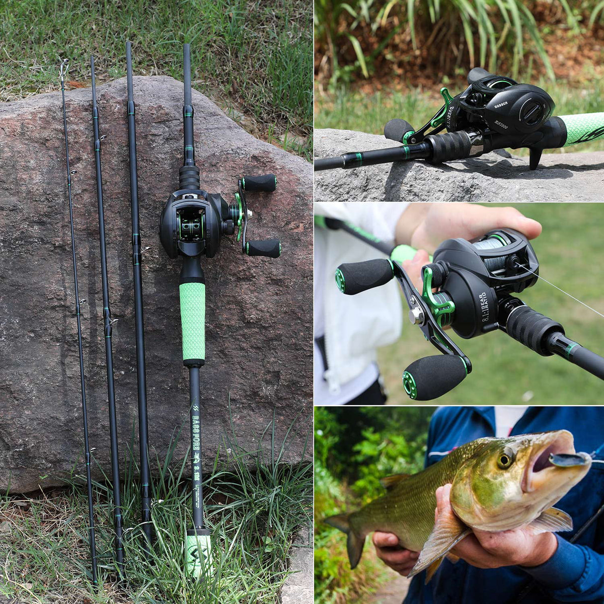 4 Pc High Carbon Fishing Rod Reel Combo A66214