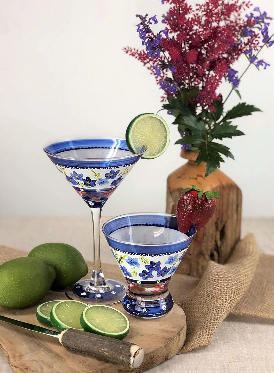 Hand Painted Martini Glasses Set Of 2 W129