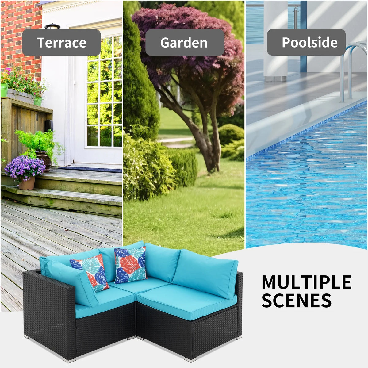 3 Pcs Beige Outdoor Patio Sofa Set T60368