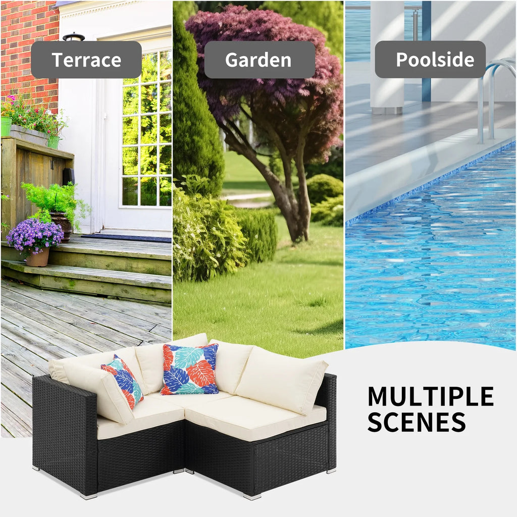 3 Pcs Beige Outdoor Patio Sofa Set T60368