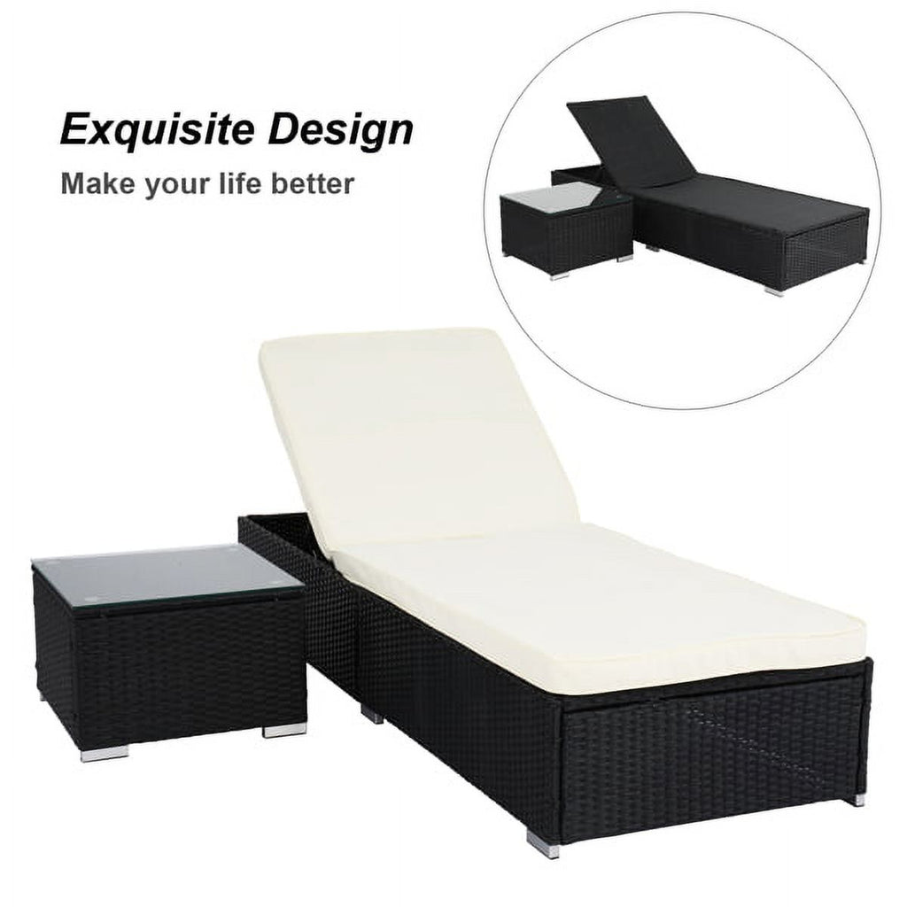 Outdoor Rattan Sofa Set with Cushion, Adjustable Chaise Lounge Chairs, Coffee Table W193301