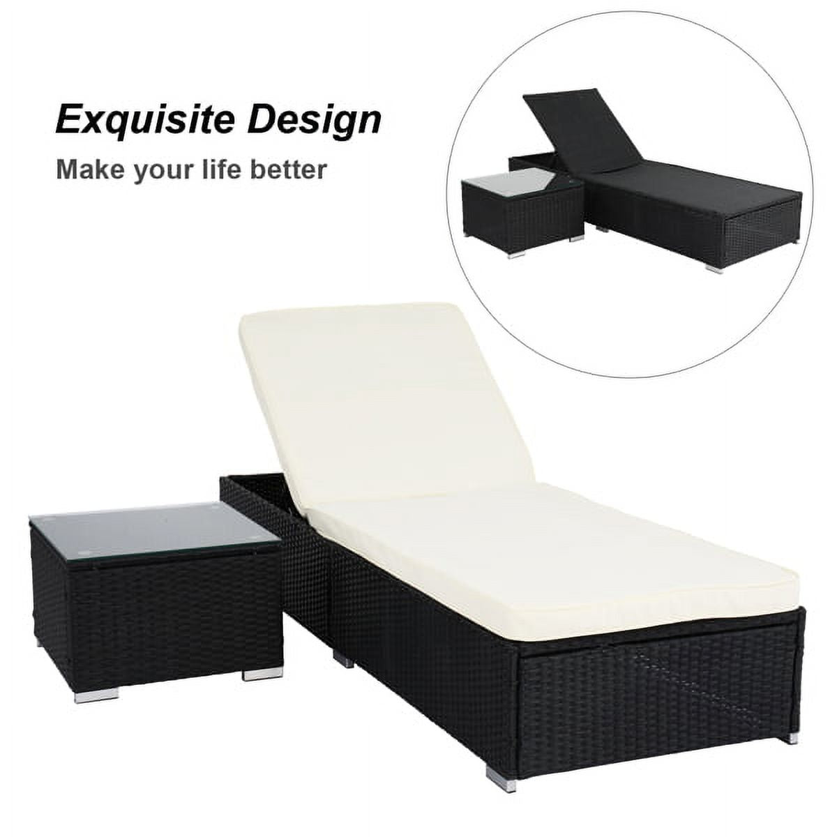 Outdoor Rattan Sofa Set with Cushion, Adjustable Chaise Lounge Chairs, Coffee Table W193301
