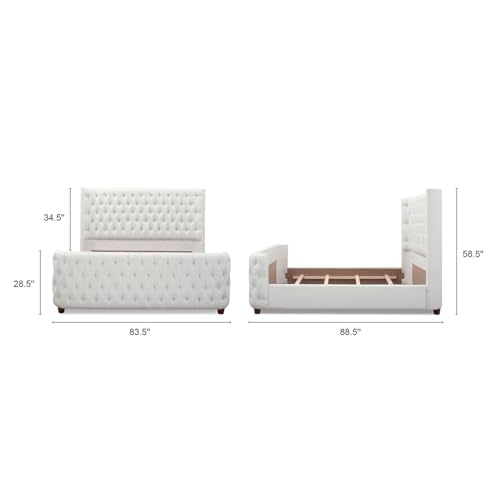 King Tufted Panel Bed Headboard and Footboard Set, Opal Grey Velvet F3999