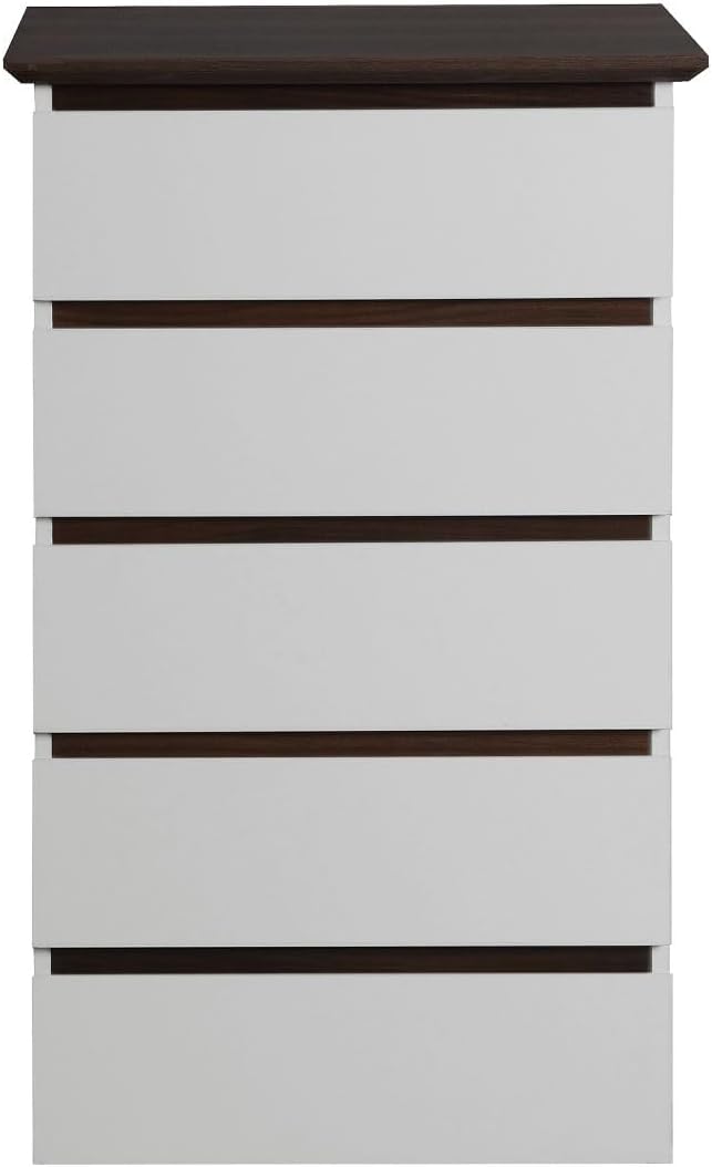 White 5 Drawer Dresser with Wood Color Top K607854