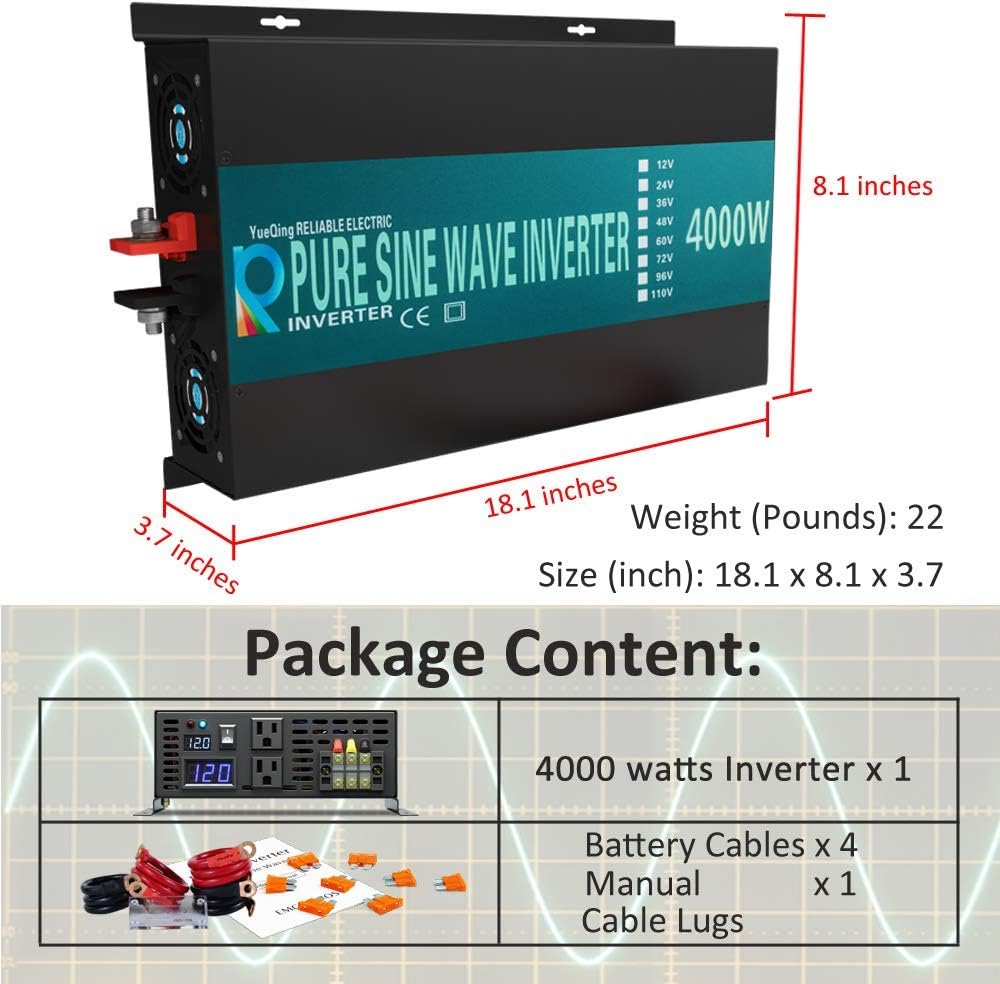 12Vdc to 120Vac 4000W Pure Sine Wave Power Inverter M2973